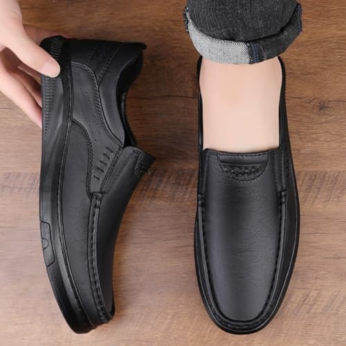 Mens Moccasin Leather Lightweight Slip-On Dress Loafers Round Toe Non-Slip Low Top Loafers Shoes for Walking Outdoor Driving Hiking4