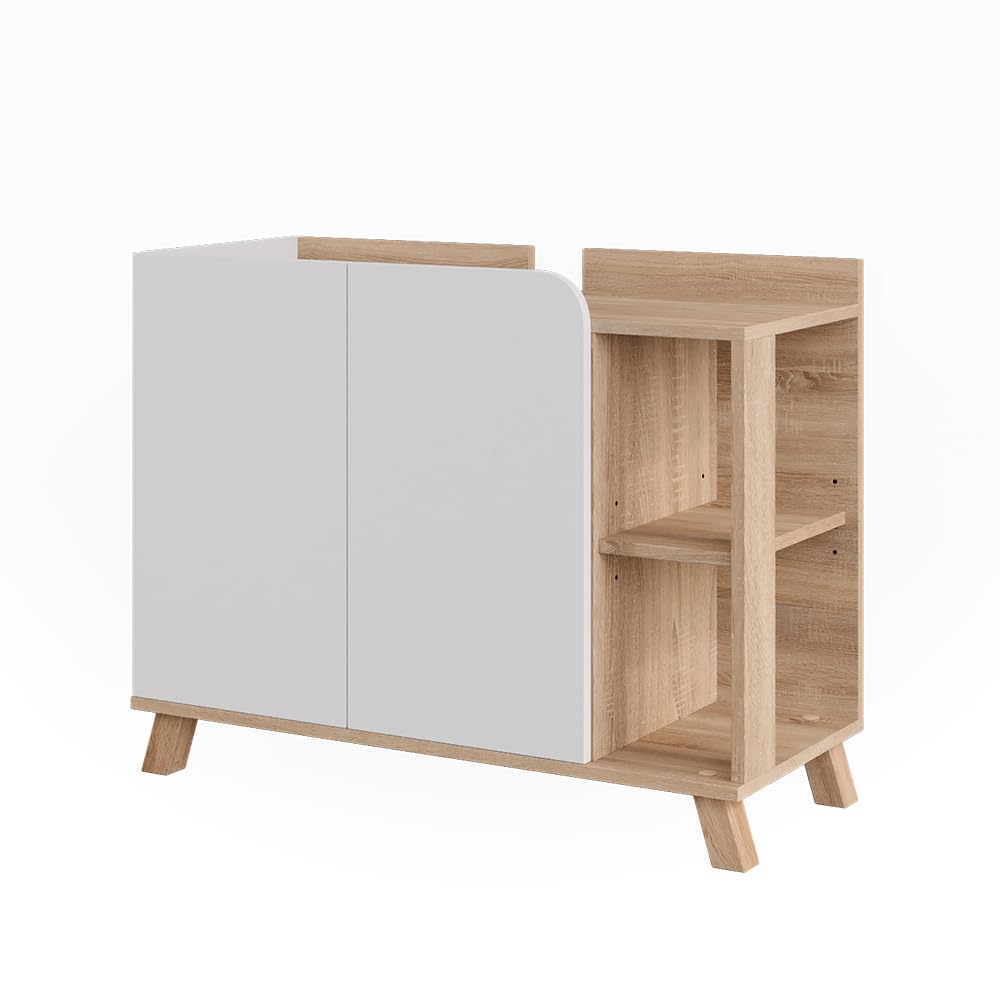 Vicco Mueble bajo Lavabo Karen, Sonoma/Blanco, 80 x 65 cm | con 2 puertas, para un almacenamiento que ahorra espacio debajo del fregadero