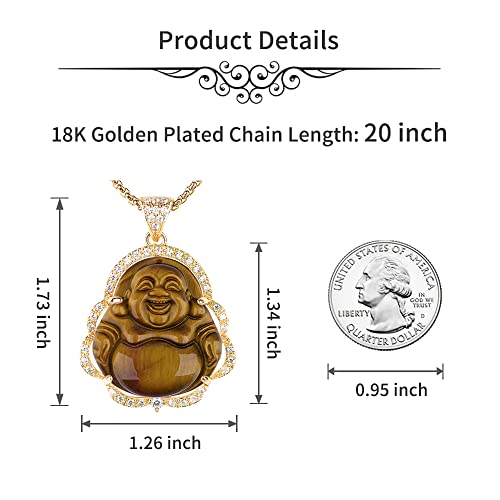Image of ASGIFT Laughing Buddha Necklace Cubic Zirconia Green Jade Buddha Pendant with 18K Gold Plated Chain Lucky Buddha Necklace Jewelry Gift