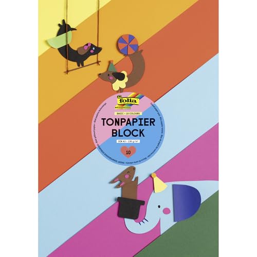 folia 603 - Block mit Tonpapier, 130 g/m², DIN A3, 10 Blatt, sortiert in 10 Farben, ideale Grundlage für vielfältige Bastelarbeiten wie Fensterbilder, Scrapbooking, Kartengestaltung
