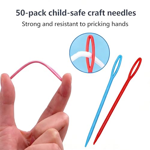 Image of Safety Craft Needles 50-Piece Set - Child-Safe Plastic Needles for Yarn & Knitting, Easy Threading Large Holes