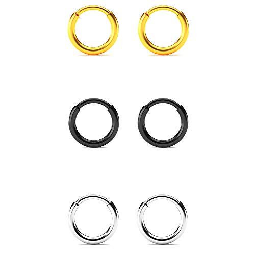 Image of Surgical Stainless Steel Hoop Earrings - Endless Small Hoop Earrings Set for Men Women, Hypoallergenic Tragus Earrings(8 /10 /12 /14mm)