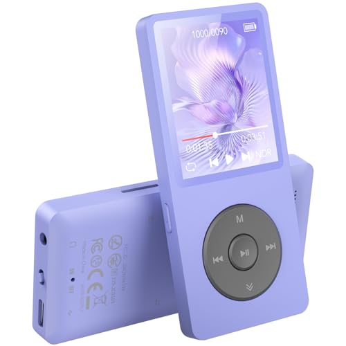 AGPTEK Lettore MP3 Bluetooth 5.3, 64GB MP3 Player con Altoparlanti Integrati – Riproduttore Musicale Portatile HiFi Lossless, FM/Registratore, Sportivo (Cuffie Non Incluse), Porpora