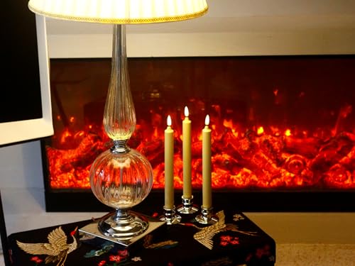 Set of 6 Flameless Ivory Wax Windows Candles with 12 AA Batteries(Include, Run More Than 400 Hours) and 6 Sliver Candlesticks.10 Inch, Flickering Battery Operated LED Candle Lights, Remote/Timer by NONNO & ZGF - Image 6