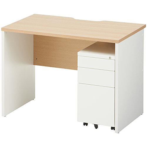 法人様向け オフィスコム ペスパ デスク 幅1000×奥行600×高さ720mm + ワゴン 3段 幅310mm セット ナチュラル PESPA-DKW1006-NA