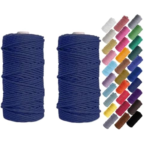 HAPYLY Macrame Cord Natual Macrame Cotton Cord DIY Craft Cord Spool Twine Rustic String Cotton Rope for Wall Hanging Plant Hangers Crafts Knitting Decorative Projects 3mm x100m (2pcs Dark Blue) Cover