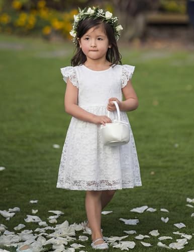 Arshiner Flower Girl Dress Toddler Ruffle White Wedding Lace Dresses — view 3