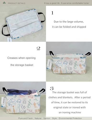 Image of Rectangular Folding Laundry Basket,waterproof Canvas Basket,gift basket,Suitable for children's room,Clothes,Toys Storage(musical instrument)