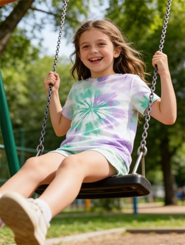 Image of SunFoucs Girls Kids Shirts Size 5-12 Tie Dye Casual Tshirt Short Sleeve Crewneck Tee Top | Short Sleeve Rainbow Tee Top