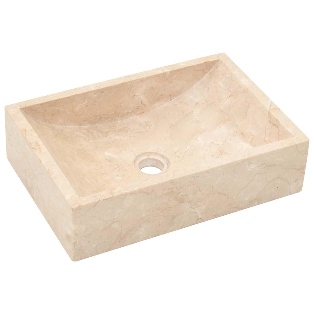 vidaXL Lavabo, Evier de Salle de Bain, Lave-Mains de Toilette Maison Intérieur, Vasque à Poser de Salle d'Eau Marbre Crème Brillant