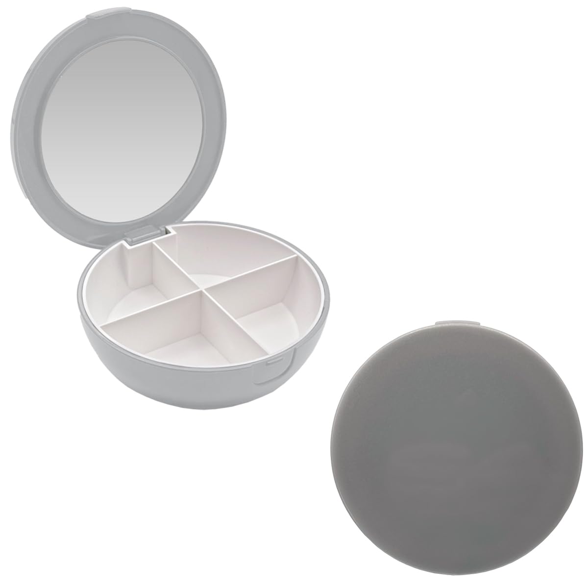 EZY DOSETravel Pill Organizer with Built-in Mirror, Compact and Portable Medication Case for Daily Vitamins, Pills, and Medicine Management, Ideal for Travel and On-The-Go Use, Gray