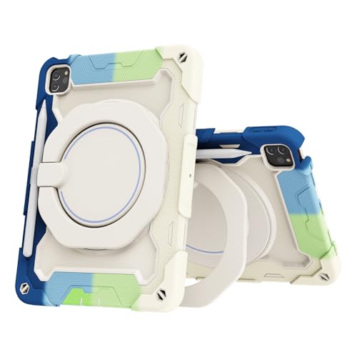 Coque iPad Air 4 2020 bleu arc-en-ciel en silicone antichoc avec anneau