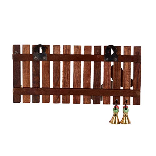 Image of Aakriti Art Creations Key Holder, Handcrafted Tribal Art Wooden Strips & Birds Key Hanger | Rustic Wood Wall Organizer with 4 Hooks | Storage Shelf For Keys, Hats | Multifunctional Entryway Decor Item