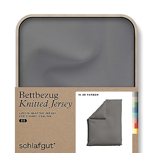 schlafgut Knitted Jersey Bettwäsche 135x200cm Bettdecke Bezug einzeln, Grey Mid Uni, weich und faltenfrei mit Elasthan