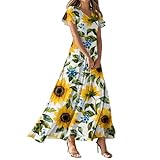 Vestido Elegante Mujer, Vestidos De Novia Corte Princesa Vestidos Boda Invitada Largo Vestido Largo Elegante De Manga Corta con Cuello En V Y Estampado Floral para Mujer Estilo A Ligero Ideal para El