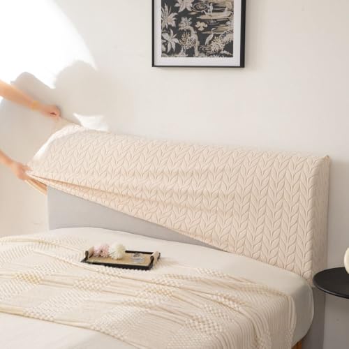 Image of HOMETHREADS Stretchable Lycra /Velvet Headboard Cover | Soft, Dust-Proof & Wrinkle-Resistant Bed Back Protector | Fits Leather, Wooden & Fabric Bedsides |for 5ft to 5.5ft Beds | (Cream, 150x65Cm)