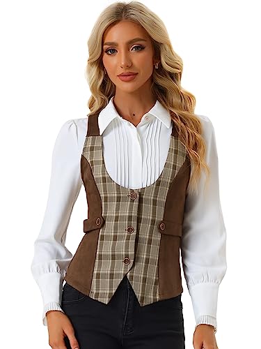 Chaleco blazer para mujer con botones y diseño a cuadros Allegra K