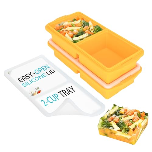Image of XOMOO Silicone Freezer Tray With Lid-Soup Freezer Container molds-2-cup Extra Large Ice Cube Tray-makes 4 perfect 500ml portions cubes, For freezing soup,stews,sauces.Oven&Dishwasher-Safe(2-Pack)