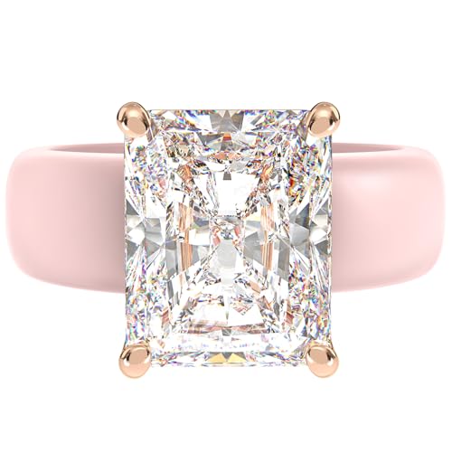 Rinfit Silicone Ring with Stone Emerald Cut CZ - Pink/RG Size 7