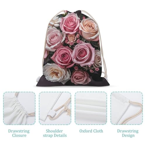 Canvas Drawstring Backpacks Cute Rose Mix Leopard Sports Gym Pull String Bags Lightweight for Men Women4