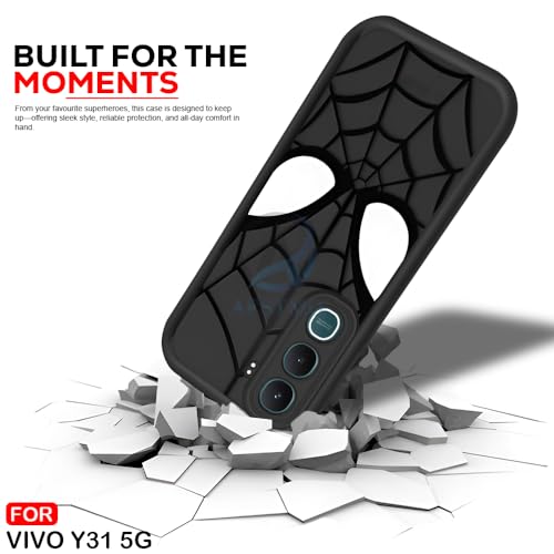 Image of AESTMO Back Case Cover for Vivo Y31 5G Cover | Spidey Face Mask Design | Silicone Case | Full Body Protection | Camera Protection Back Cover for Vivo Y31 5G (Black)
