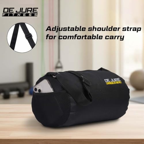 Image of DE JURE FITNESS Basic Duffle Bag | 11L Small Gym Tote for Travel, Sports & Weekend Use | Water-Resistant Polyester with Adjustable Shoulder Strap & Mesh Pocket - Black