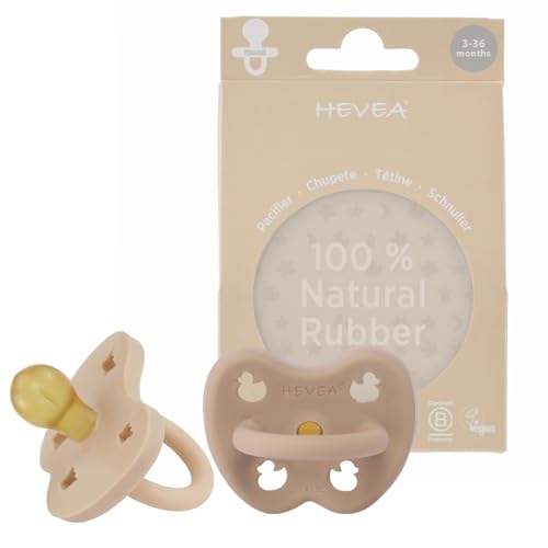 Image of HEVEA Natural Rubber Pacifier Round 3-36 Months – Hygienic One Piece Design for Newborns to Toddlers, BPA-Free, Soft & Durable – 2-Pack (Sand & Tan Beige)