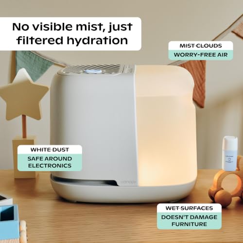 Image of Canopy Nursery Humidifier 2.0, White, 36 HR Run Time, 2.5L Capacity Tank - Sleep Lights, White Noise, Clean Aroma Diffusion - Promote Deep Sleep & Happy Skin - Humidifier, Filter & Aroma Kit