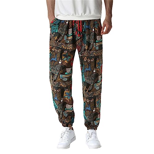 Traditional Nation Print Cotton Linen Joggers Pants Men Hip Hop Harem Trousers Mens Casual Streetwear Sweatpants