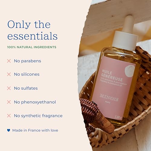 Image of MINOIS PARIS Pregnancy Body Oil - Organic Belly Oil for Stretch Marks Prevention & Removal - Firming Skin Therapy Oil for Pregnant Women - Made in France 3.38 fl oz