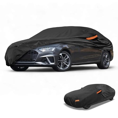 Image of Waterproof All-Weather Universal Car Cover with Right Side Zipper, 210T-PU Black Fits for Sedan 177 inch to 185 inch Length