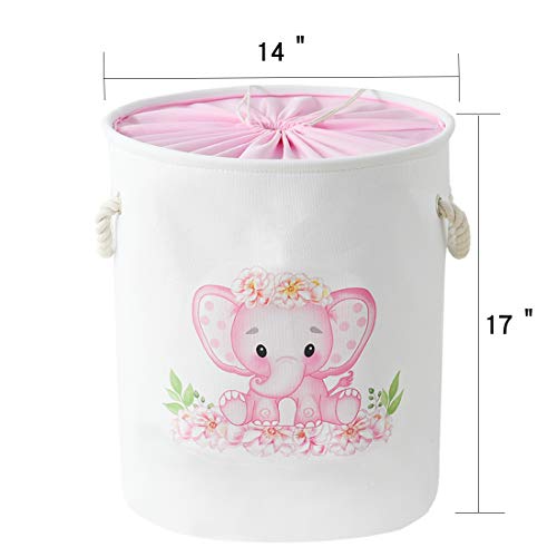 Inough Pink Baskets Laundry Baskets Kids Laundry Hamper, Pink Baby Hamper Elephant Basket Large Collapsible Kids Hamper With Handles Waterproof Storage Basket For Dormitory Laundry Kidsroom #TOP6
