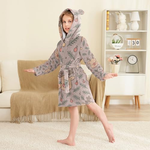 Kids Bath Robe Girls Seamless Reindeer Pattern Hooded Bathrobe For Girls3