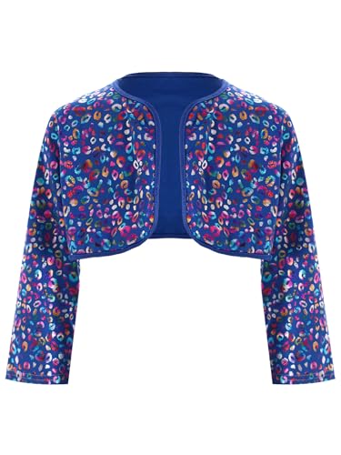easyforever Kids Girls Boys Metallic Leopard Long Sleeve Crop Cardigan Shrug Tops for Cheerleading Dance Performance