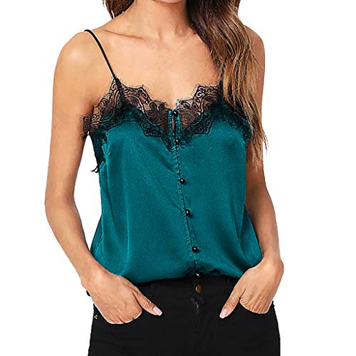 BBestseller Camisola de Mujer,Casual Encaje Cuello en v Camisetas de Sin Mangas para Mujer Tops Deportiva de Tirantes T-Shirt (2XL, Azul)