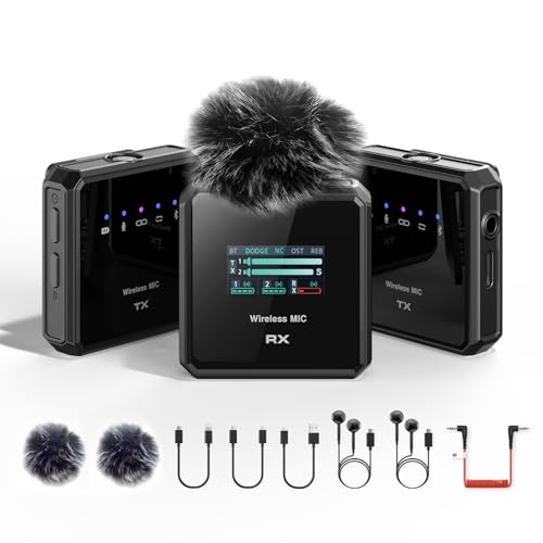 NANK Micrófono Lavalier inalámbrico, cancelación de ruido inteligente, batería de 30 horas con funda de carga, rango de 200 m, micrófono de solapa inalámbrico para iPhone Android, grabación de cámara,