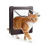 NAMSAN Cat Door Interior Door, Brown, Flap Opening 7.1' x 7.3', 4 Way Locking Cat Door for Exterior Door, Weatherproof Pet Door for Cats Small Dogs, Cat Flap Doors for Wooden/Metal Door, Window