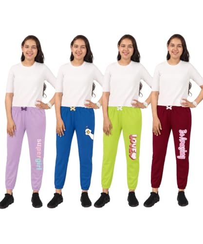 Image of KYDA KIDS Girls 100% Pure Cotton Printed Loose Fit Track Pants | Premium Summer Casual Wear with Elastic Waist Daily Comfort Wear (Pack of 4)