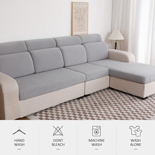 HOMEYA - Funda para cojin de Sofa, Protector de cojin de Asiento Ajustable con Elastica, Tela de Poliester (Gris Claro, Chanise Longue - 170x50x20) - imagen 6
