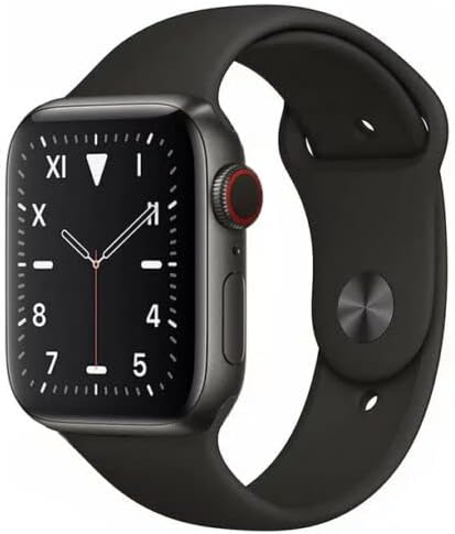 Apple Watch Series 7 (GPS + Cellular, 41MM) – Space Black Titanium Case with Black Sport Band (Renewed)