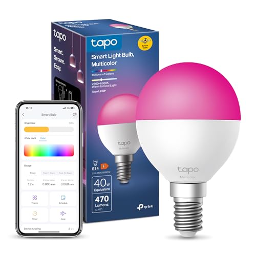Tapo L430P E14 Smart Bulb Alexa Light Bulbs with Millions Colours 470 Lumens Dimmable Auto Biorhythm Music Sync Voice/APP Control Schedule & Timer Google Home No Hub Required Energy Monitor