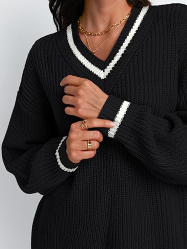 Lillusory LS668 Womens Oversized Pullover Sweater Fall Fashion Outfits 2024 Long Sleeve V Neck Shirts Knit Trendy Tops Black S thumb #4