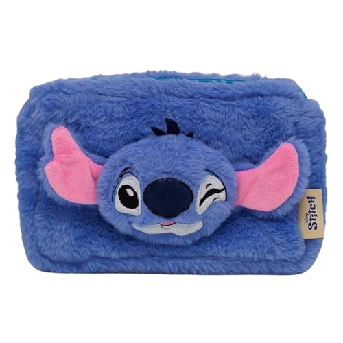 Zonacriativa - Necessaire Plush Flat Stitch Disney | Toque macio em pelúcia, compartimento único e ideal para organizar maquiagem e acessórios em viagens