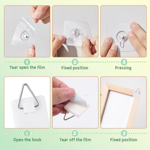 Image of 40 PCS Adhesive Picture Hanger Picture Hanging Hooks Without Nails Invisible Adhesive Plate Hanger Vertical Plate Holders Picture Hangers Sticky Hangers for Home Wall Art Decor Picture Photo Frame