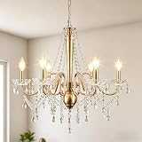 Gold Crystal Chandelier, 6-Light Candle Style...