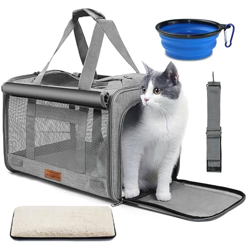 Bolsa Caixa de Transporte para Gatos Cachorros Pet Avião C/Proteção de Privacidade Tigela Dobrável e Almofada Até 11kg 45×30×30cm