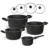 Hoffmann Töpfeset Induktion mit Glasdeckel, 8-teilig I Set alle Herdarten auch Induktion I Kochtöpfe und Stielkasserolle Made in Germany 100% verzugsfrei