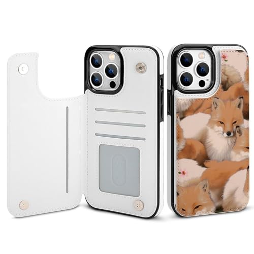 HKMNLEW Many Foxes Print Flip Phone Wallet Case iPhone 13 Pro Max�p PU���U�[���C�ϏՌ��d�b�P�[�X�J�o�[ �J�[�h�z���_�[�t��