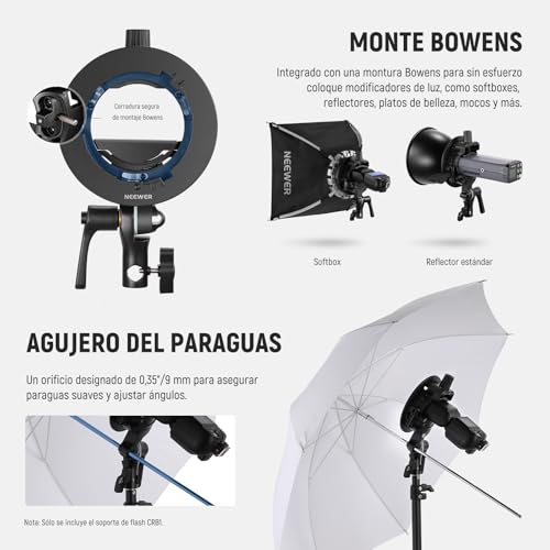 Image of NEEWER CRB1 S Type Bracket Holder with Bowens Mount & Umbrella Hole for Z2 Z1 Z760 NW760 NW700 TT560 Q3 Square Head Round Head Flash Speedlite Compatible with Godox AD200Pro V1