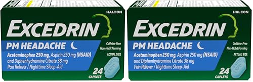 Excedrin PM for Headache Relief,Acetaminophen 250mg,Aspirin 250mg,Diphenhydramine Citrate 38mg,Pain Reliever,Nighttime Sleep-Aid,24 Count (Pack of 2)